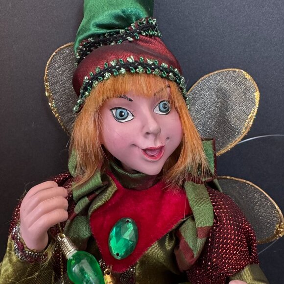 Whimsical Christmas Elf Figurine With Red & Green Outfit Jingle Bell Shoes Beade - Picture 2 of 12